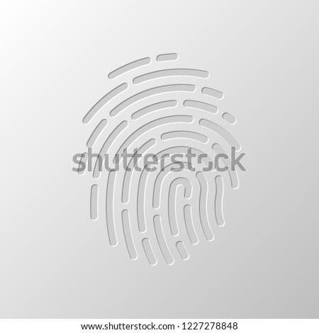 Fingerprint. Simple icon for logo or app. Paper design. Cutted symbol. Pitted style