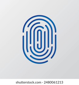 Fingerprint simple icon vector. Flat design. Paper cut design. Cutted blue symbol with shadow. Gray background.ai