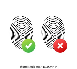 Fingerprint simple round icon, accepted and rejected state authentication. Vector stock illustration.
