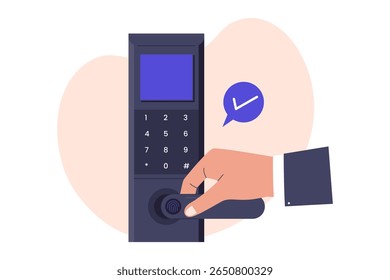 Fingerprint Smart Lock. Modern Biometric Digital Door Access Illustration. Illustrations for websites, landing pages, mobile apps, posters and banners