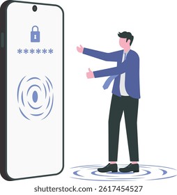 Fingerprint Smartphone Access Lock. business people are scanning their fingerprints to log into the internet, Personal information is safe and must be logged in using a password.

