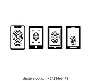 fingerprint smartphone screen display mobile device icon vector design flat black white simple modern style collections isolated