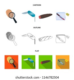 A fingerprint study, a folding knife, a cigar detective, a crime weapon tool in the package. Crime and detective set collection icons in cartoon,outline,flat style vector symbol stock illustration web