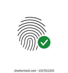 Fingerprint Success Icon, thumbprint with checkmark. vector illustration isolated on white background.
