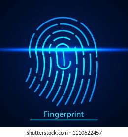 Fingerprint  technology scanning Identification system of digital security system electronic. Fingerprint on blue scanning laser screen. Vector illustration.