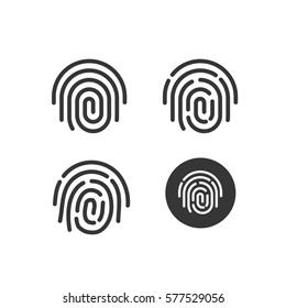 Fingerprint or thumbprint icons set vector, round shaped touch thumb or finger print or symbol isolated on white background, security id tech