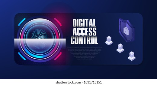 Escaneo táctil de huellas digitales. Identificación y control de acceso biométrico. Concepto de sistema de seguridad. Control de acceso. Ciberseguridad digital y protección de sus datos. Autenticación biométrica