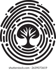 Fingerprint with tree growth rings icon black silhouette vector illustration art