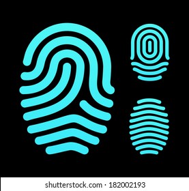 Fingerprint types, loop, whorl and arch. Vector illustration.