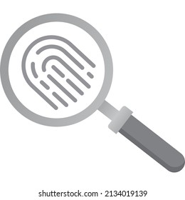 Fingerprint under loupe vector. Suspicion flat icon. Police detective crime investigation. Thumbprint under magnifier isolated on white background