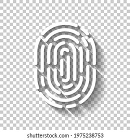 Fingerprint, unique identity of person, digital or biometric security. White linear icon with editable stroke and shadow on transparent background