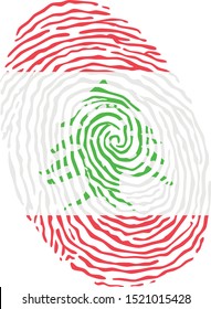 Fingerprint vector colored with the national flag of Lebanon 