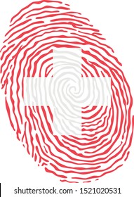Fingerprint vector colored with the national flag of Switzerland 