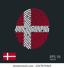 Fingerprint vector colored with the national flag of Denmark