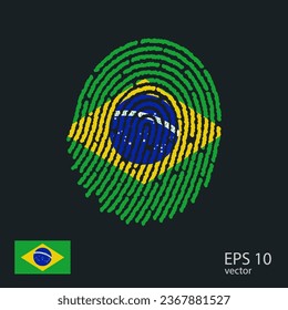 Fingerprint vector colored with the national flag of Brazil