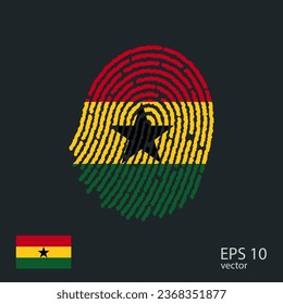 Fingerprint vector colored with the national flag of Ghana