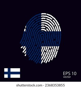 Vector de huellas digitales coloreado con la bandera nacional de Finlandia