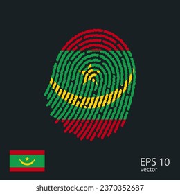 Fingerprint vector colored with the national flag of Mauritania
