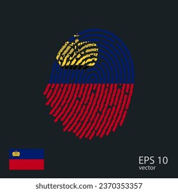Vector de huellas digitales coloreado con la bandera nacional de Liechtenstein
