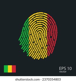 Vector de huellas digitales coloreado con la bandera nacional de Mali