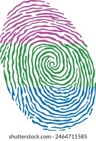 Fingerprint vector colored with the Polysexual pride flag isolated on white background Vector Illustration