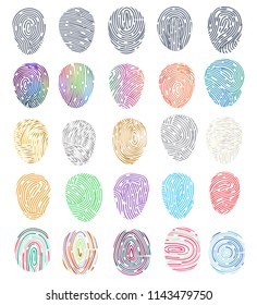 Fingerprint vector fingerprinting identity with fingertip identification illustration set of fingering print and security thumbprint isolated on white background