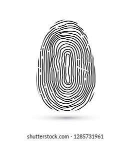 Fingerprint vector icon isolated on write with shadow. Security access authorization system. Electronic signature. Biometric technology for person identity. Black finger print. Easy to edit template.