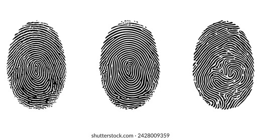 Fingerprint vector icon set. Personal id identity. Press finger, scan for safety. Unique touch id. Individual fingertip is verification in police. Illustration on white background.