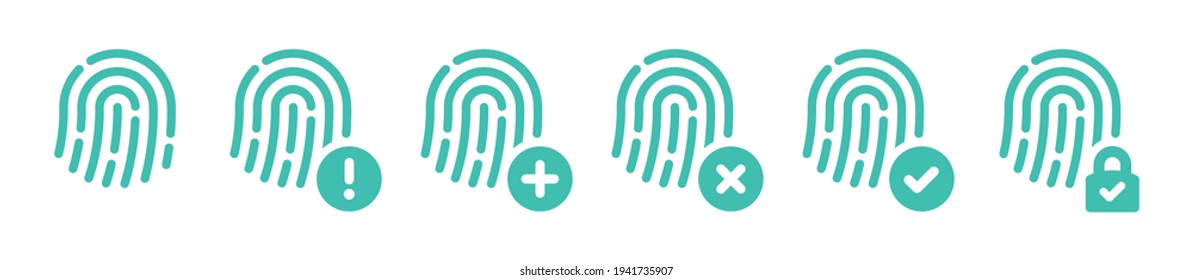 Fingerprint vector icon set. Symbols isolated on a white background. Biometric digital access security.