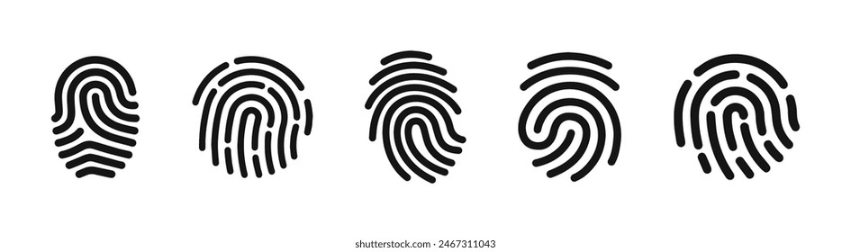 Fingerprint vector icons. Finger print id authentication symbol set.