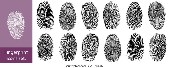 Fingerprint vector icons. Finger print id authentication symbol set.