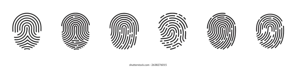 Fingerprint vector icons. Finger print id authentication symbol set.