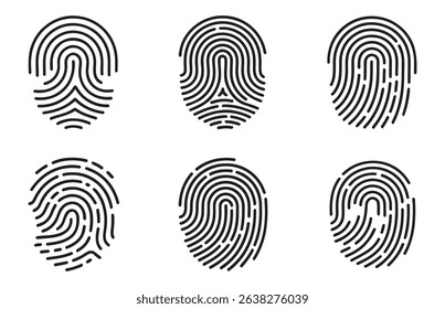 Fingerprint vector icons. Finger print id authentication symbol set.