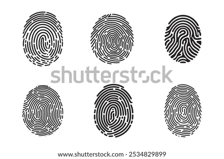 Fingerprint vector icons for ID authentication symbolization.