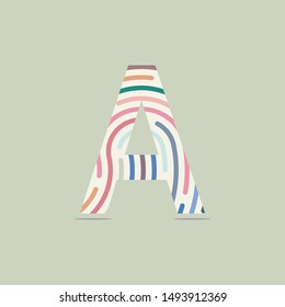 Fingerprint Vector Logo Letter A. Creative colorful pastel letter A Design Vector  Logo Icon.