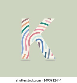 Fingerprint Vector Logo Letter K. Creative colorful pastel letter K Design Vector  Logo Icon.