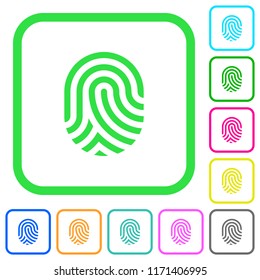 Fingerprint vivid colored flat icons in curved borders on white background