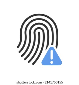 Fingerprint warning black and blue vector icon