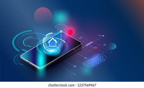 fingerprint wi-fi smartphones,Vector futuristic Smart home security controls technology controlling protection system With space content,web- template, business tech presentation  appliances 