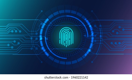 Fingerprints in circuit on dark background, security modern concept. vector.