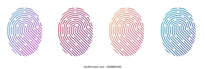 Colección de huellas digitales. Conjunto de huellas dactilares de diferentes colores gradiente en un fondo blanco. Archivo Eps10 de ilustración vectorial
