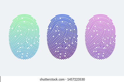 Fingerprints. Cyber security concept. Digital security authentication concept. Biometric authorization. Identification. Vector illustration of the fingerprint of different colors on a white background