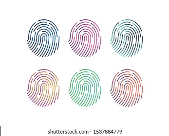 Fingerprints. Cyber security concept. Digital security authentication concept. Biometric authorization. Identification. Vector illustration of the fingerprint of different colors on a black background