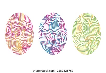 Fingerprints. Digital security authentication concept. Fingerprint vector illustration in different colors isolated on white background