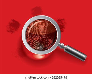 Fingerprints enlarged by magnifying glass. Vector illustration