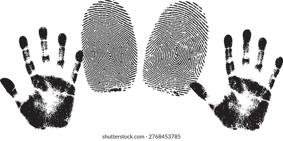Fingerprints , handprints forensic ink stamp vector