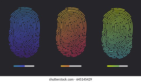 Fingerprints. Illustration of the fingerprint of different colors on a black background. Vector illustration Eps10 file
