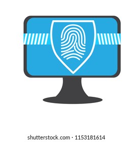 Fingerprints on a computer screen. Cyber Security