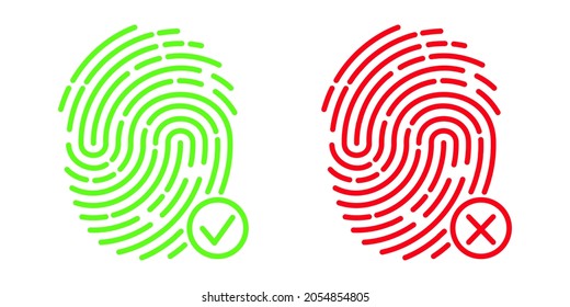 Fingerprints on an isolated background. Personal identification. Green and red imprint. Fingerprint lock and unlock. Stock vector EPS 10