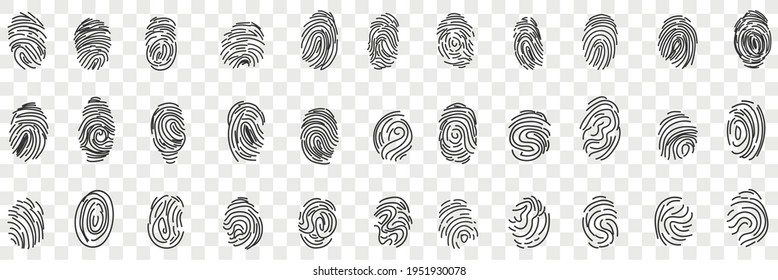 Fingerprints personal identity doodle set